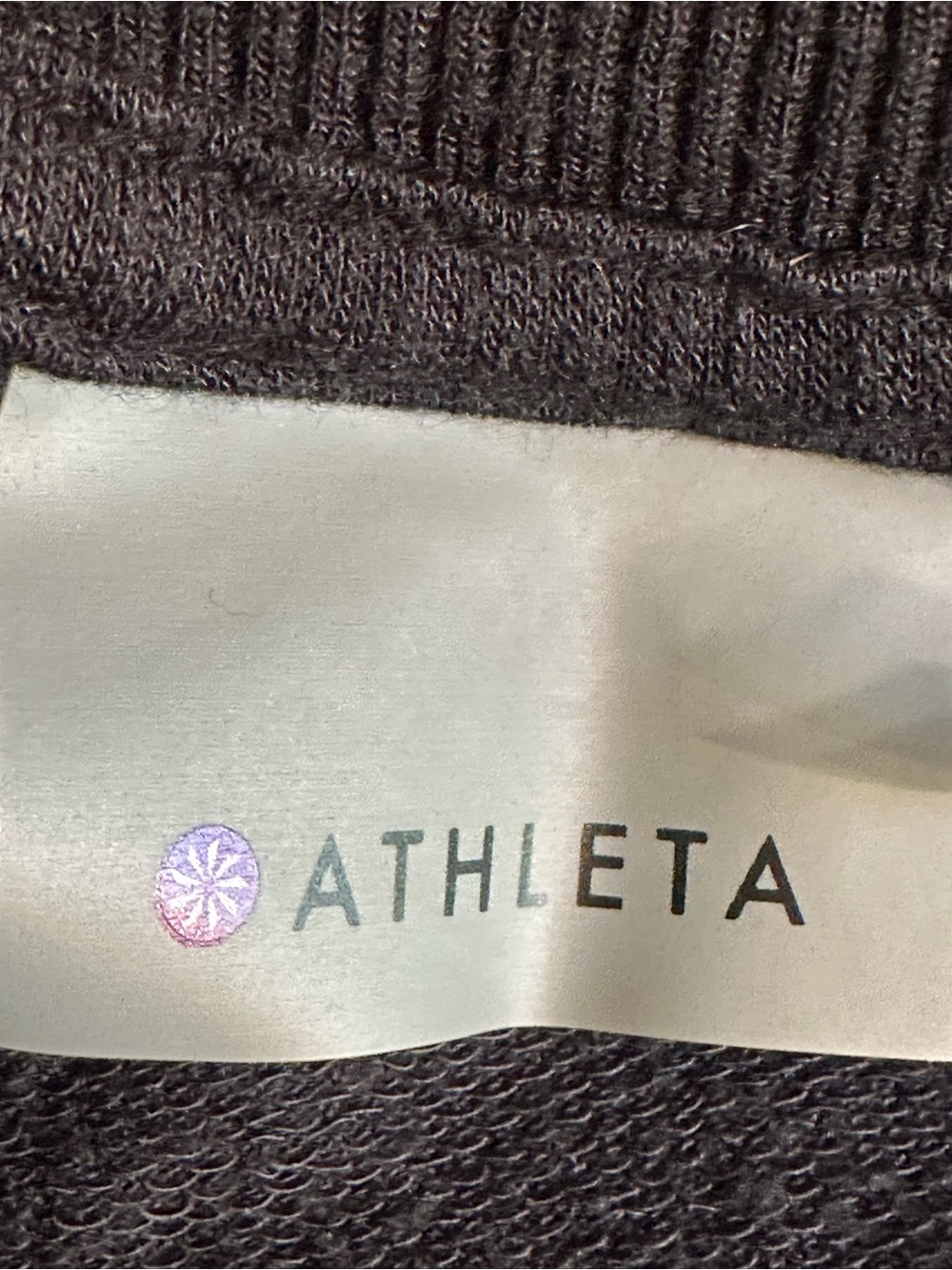 Athleta Black Knit Crew Sweatshirt with Subtle Rose Logo